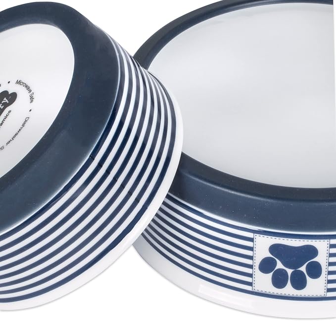 Bone Dry Paw & Patch Ceramic Pet Collection, Small Bowl, 4.25x2", Nautical Blue