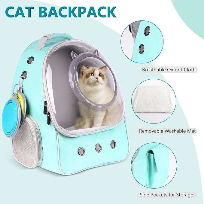 Green Cat Backpack,Cat Bubble Backpack, Cat Bag Carrier with Bubble Dome for Hiking, Travel, Outdoor Cycling,Airline Approved, Fit up to 18 lbs.