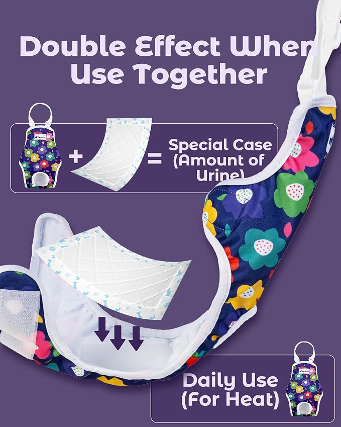 Pet Soft Dog Diapers Female Onesie Sanitary Pantie with Adjustable Suspender, Colorful Pattern Washable Puppy Diapers Female, Super Absorbent Underwear Dog Diaper for Heat (Floral, XL)