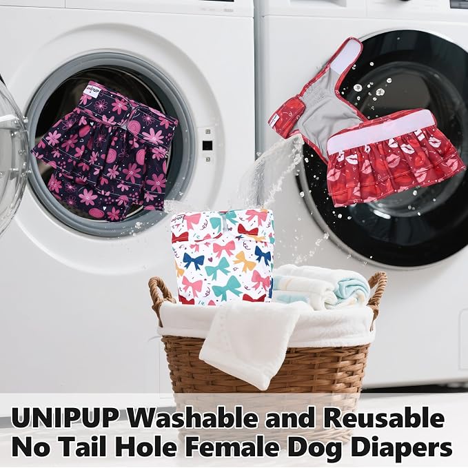 Female Dog Diapers Reusable No Tail Hole Period Panties Washable Diapers Female for Docked-Tail Frenchie French Bulldog Boston Terrier Without Tail (2 Pack Regular+2 Pack Skirts) U-WWDQB06L