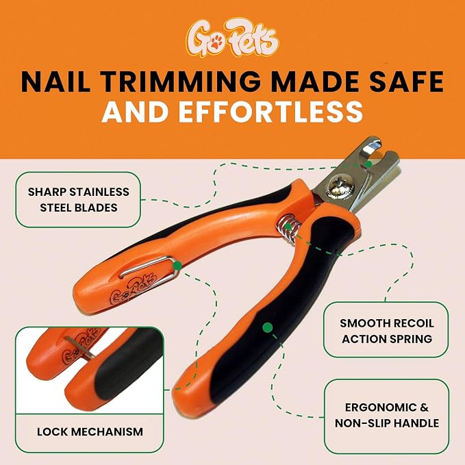 GoPets Nail Clipper for Small to Medium Pets, Quick Sensor Safety Guard, Heavy Duty Trimmer for Thick Nails, Stainless Steel Blades, Grooming Tool for Dogs & Cats, Non-Slip Handle, Built-in Nail File