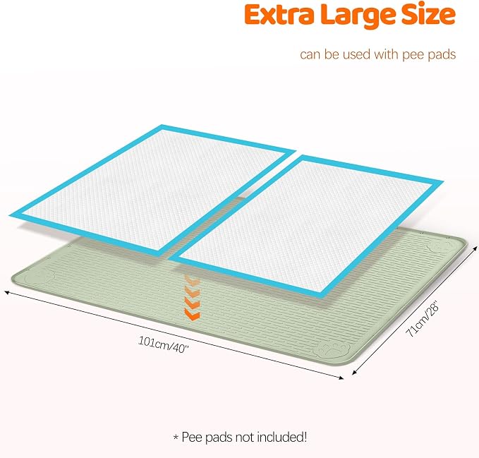 Pee Pads for Dogs, 40" x 28" Extra Large Reusable Dog Silicone Mat for Floor Protector, Washable Non-Slip Dog Training Pads for Potty Training (Green)