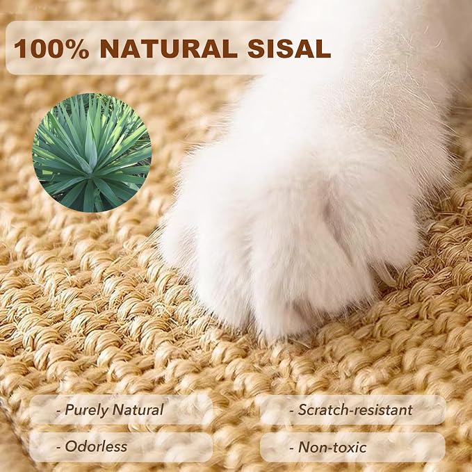 4PCS Rabbit Scratching Mats, Natural Sisal Bunny Scratch Pad Rabbit Mats for Cages, Claws and Teeth Care, Rabbit Chew Toys Bunny Accessories for Bedding Biting Sleeping Nesting (16x12in)