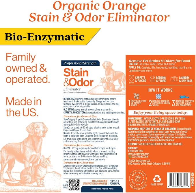 Orange Odor Eliminator | Pet Odor Deodorizer for Strong Odor | Enzyme Stain Cleaner for Cats, Dogs, and Pets | Great for Carpets, Furniture, Dog Kennels, and More (128 Fl Oz)
