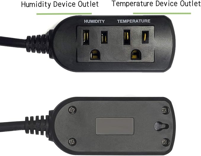 Temperature and Humidity ControllerPlug-in Thermostat Humidistat Reptile Greenhouse,Dual Stage Pre-Wired Outlet 110V 10A