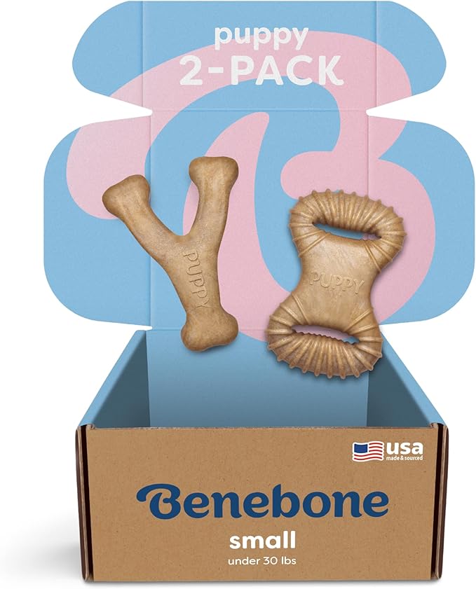 Benebone Puppy 2-Pack Dental Chew/Wishbone Durable Dog Chew Toys for Gentle Chewers, Real Chicken, Made in USA, Small
