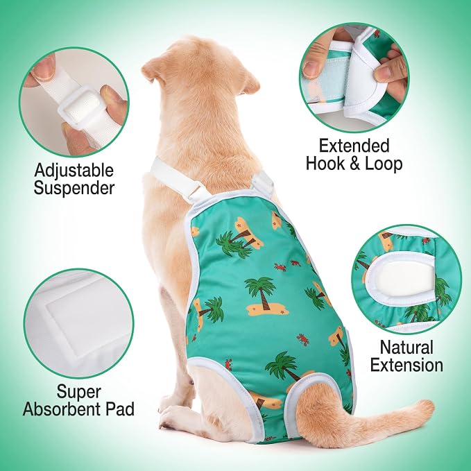 Jollywoods 3 Pack Washable Female Dog Diaper Onesie Sanitary Pantie with Adjustable Suspender, Reusable Fixed Doggie Diapers, Super Absorbent Leakproof for Small Medium Large Dog in Heat Cycle XL