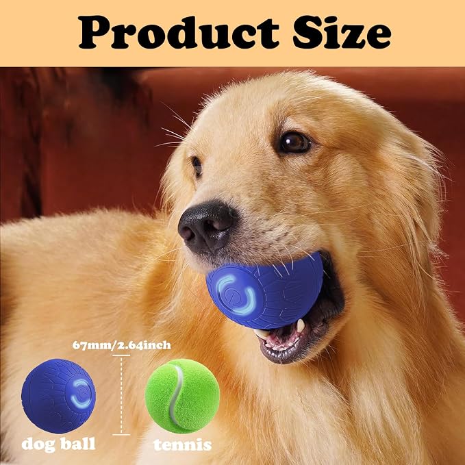 Interactive Duraspin Dog Ball, Self-Bouncing Vibrating & Auto-Rolling, Auto Stop Touch Start Jumping Ball Toy for Medium/Large Dogs (S, Blue)
