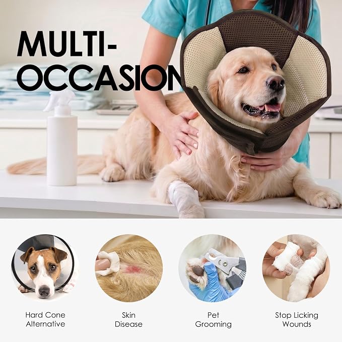 AOFITEE Large Dog Cone - Adjustable Dog Cone to Stop Licking, Foldable Extra Large Cones Dogs for Wound Healing, Pet Elizabethan Cones Collar After Surgery, XL Fabric Pet Neck Collar, Brown X-Large