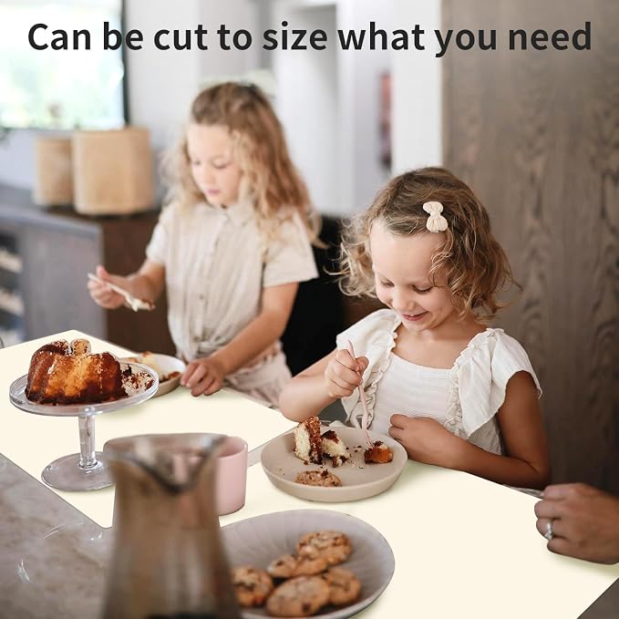 Extra Large Placemat, Food-Grade Flexible Silicone Mat Kids Non-Slip Dinner Placemat Waterproof Heat Insulation Countertop Protector Silicone Pastry Rolling Dough Mats 27.6 x 16''Beige