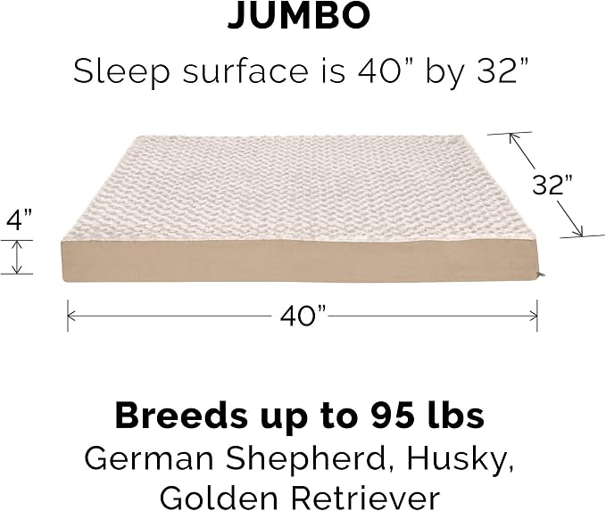 Furhaven Cooling Gel Dog Bed for Large Dogs w/ Removable Washable Cover, For Dogs Up to 95 lbs - Ultra Plush Faux Fur & Suede Mattress - Cream, Jumbo/XXL