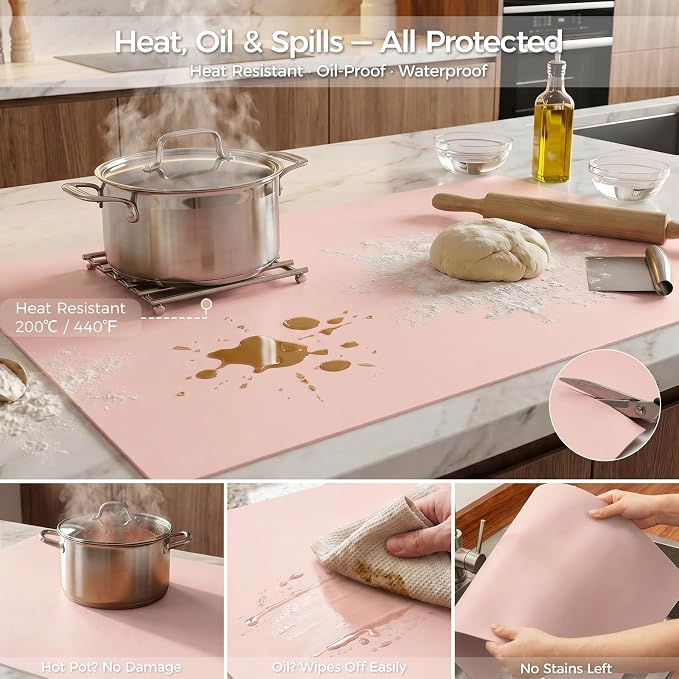 Extra Large Silicone Mat for Countertop & Table with Gift Tube Packaging, Thickened Non-Slip Heat Resistant Table Protector, Cuttable Waterproof Kitchen Prep & Kids Craft Mat