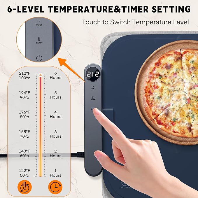 Homelove Warming Mat for Food - Electric Warming Tray with 6-Level Temperature and Hours Setting, Full Surface Graphene Heating, Waterproof Dishwasher-Friendly Food Warmer for Parties, Kitchen (Blue)
