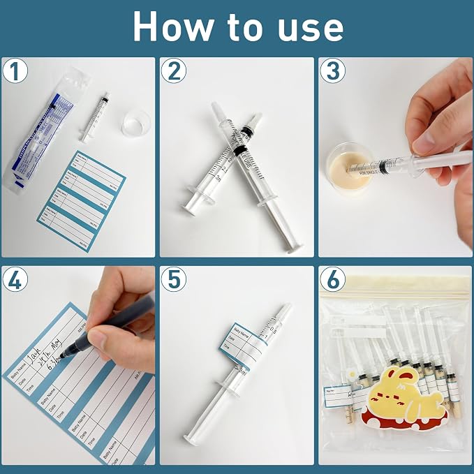 50 Sets Colostrum Syringes,3mL Colostrum Collector Kits Include 50PC 3ml Sterile Syringe with Cap, Sticker, Clear ziplock Bag and a Measuring Cup