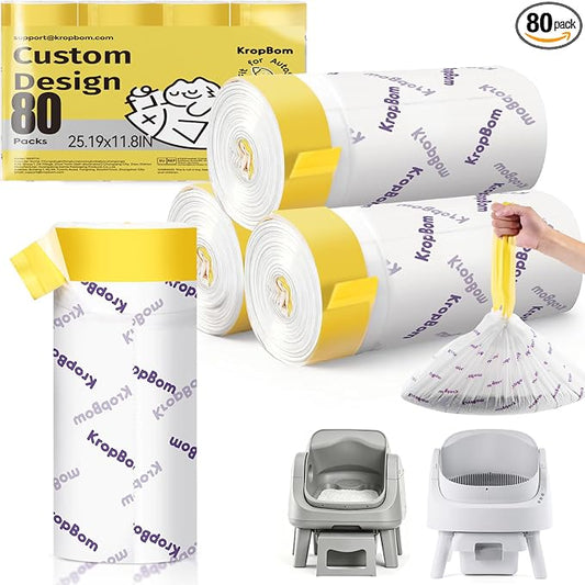 80 Count Automatic Cat Litter Box Liners Compatible with PetPivot AutoScooper 11/12 and Similar Open Top Self Cleaning Litter Box, Heavy Duty Cat Litter Bags Liners with Drawstring, 25.19" x 11.8"