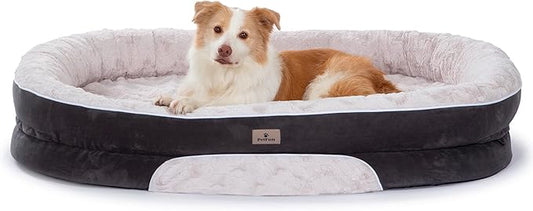 Orthopedic Dog Bed Couch for XXLarge Sized Pets with Egg Foam Support, Four-Sided Bolster Cushions, Soft Tear-Resistant Fabric, and Removable Machine Washable Plush Cover, 53'', Off-White