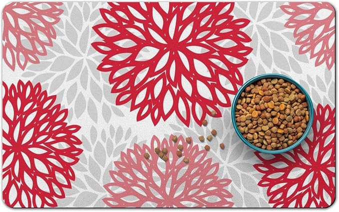 Dog Food Mats for Floors, Absorbent and Quick-Drying Pet Cat Food Mat,Anti-Fouling and Easy-to-Clean Pet Feeding Mat,Dog Bowl Mat for Messy Drinking Water Bowls.17x27, Bohemia Dahlia Floral Style