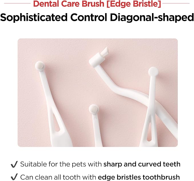JAYU PET Dental Care Brush (Edge Bristles) 3ea - Micro Round Head Dog Toothbrush, Cat Toothbrush, Dental Care, Perfect for Kitten & Small Breed with End-tuft Diagonal-Shaped Bristle & Easy Grip Handle
