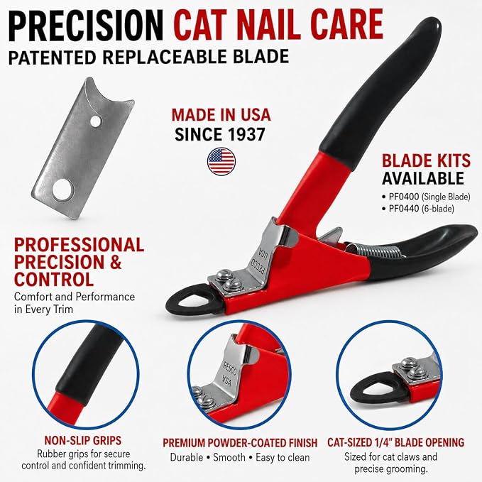 Resco Cat Nail Clippers, Guillotine Cat Claw Trimmer with Comfort Grips, Deluxe Red