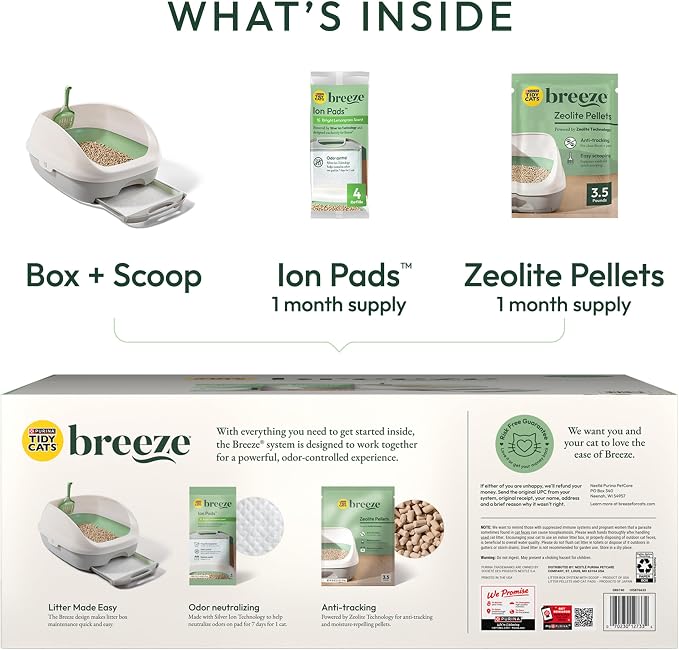 Purina Tidy Cats Litter Box System, BREEZE System Starter Kit Litter Box, Litter Pellets & Pads