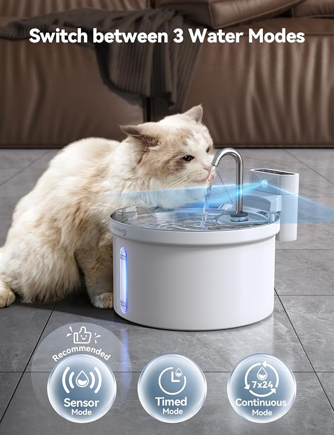 Wireless Cat Water Fountain, 3.5L Pet Water Fountain for Cats/Dogs with 6 Pack Filter+6 Park Pump Sponges Replacement