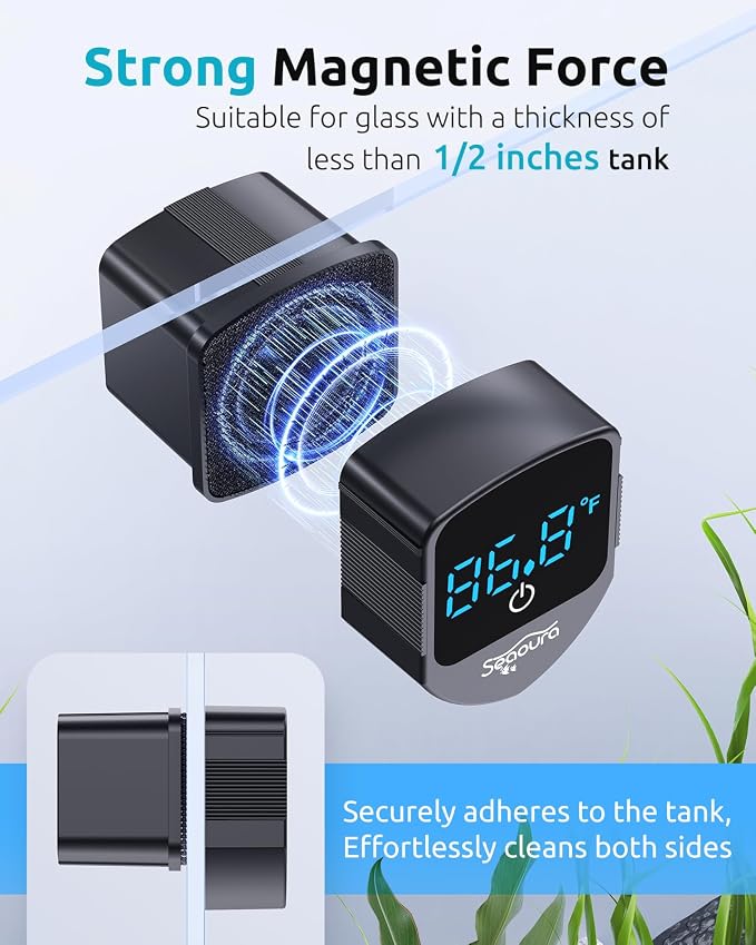 SEAOURA Aquarium Thermometer Submersible & Aquarium Magnetic Cleaner Thermometer