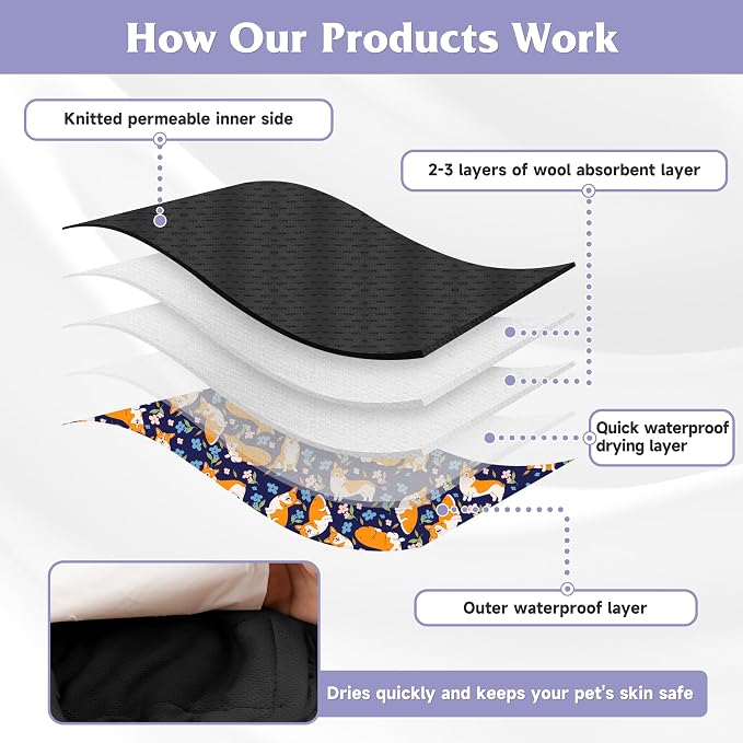 4 Pack Reusable Female Dog Diaper, Highly Absorbent Doggie Diapers for Female Dogs, Dog Diaper Medium, Flowers & Dogs