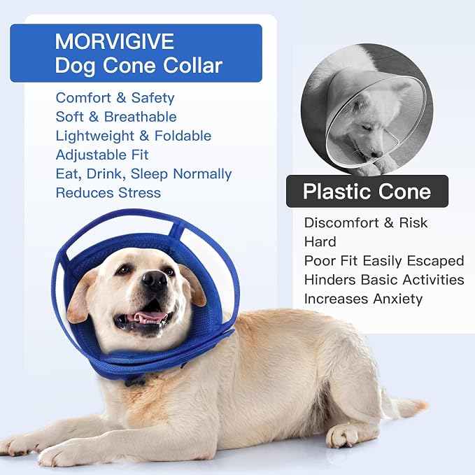 Dog Recovery Collars & Cones, Medium Dog Collar, Blue, L | Adjustable Dog Soft Cone, Stop Licking Wounds After Surgery & Skin Disease, Lightweight, Comfortable Elizabethan Collar