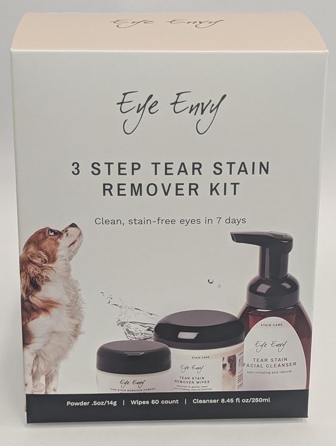 Eye Envy 3 Step Tear Stain Remover Kit for Dogs. for Clean, Stain-Free Eyes. Contains: Cleanser, Tear Stain Eye Wipes & Stain Powder. Non-irritating & Natural Dog Tear Stain Remover. Made in USA