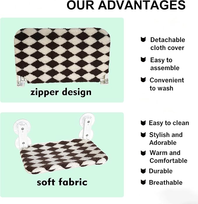 Cat Window Perch, Foldable Cat Hammock Seat for Window with Metal Frame and Large Suction Cups, Window Perch for Cats Inside, Hold 40lb (Brown and White, L)