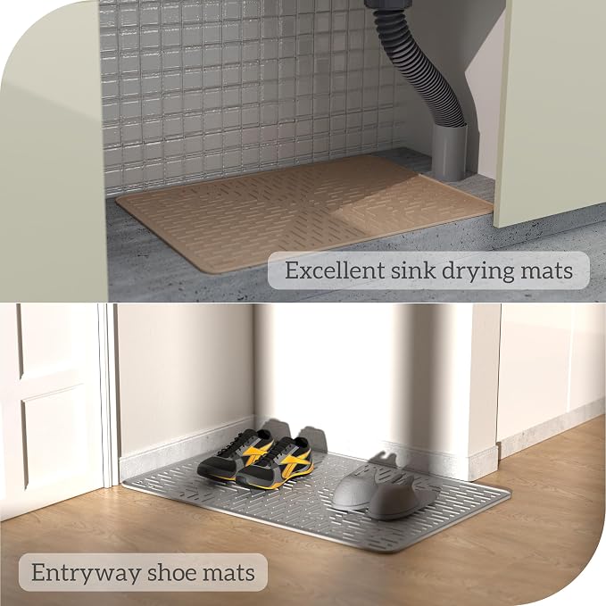 OHMO Cat Litter Mat XXL Trapping Mat Premium Silicone Rubber 37.5x25.2 Beige，Waterproof and BPA Free Kitty Litter Box Mat, Easy to Clean and Keeps the Floor Tidy