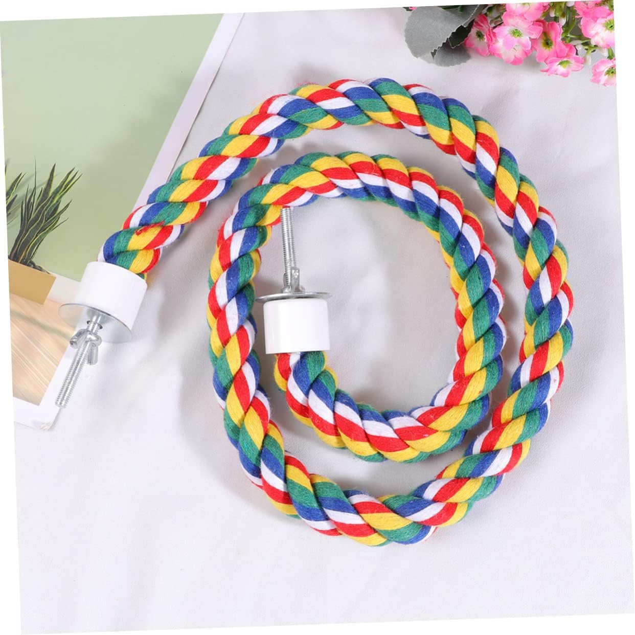 iplusmile Colorful Bird Rope Perch Stand, Birdcage Swing Spiral Chew Toys Climbing Standing Bungee Rope Perches Cage Accessories for Cockatiels Parrots (80CM/31.4 inch)