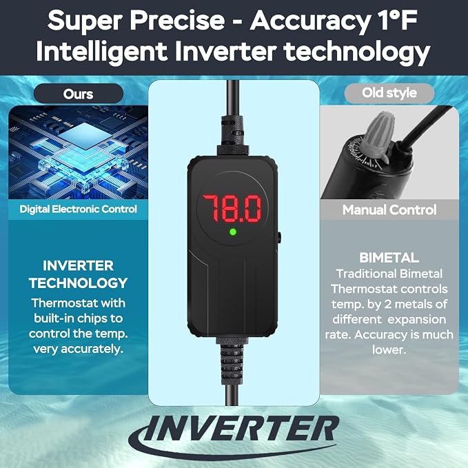 AquaMiracle Aquarium Heater, 200W Submersible Fish Tank Heater with LED Digital Display, Overheat Protection & Auto Power-Off When Out of Water, for Freshwater and Saltwater Fish Tanks (20-40 Gal)