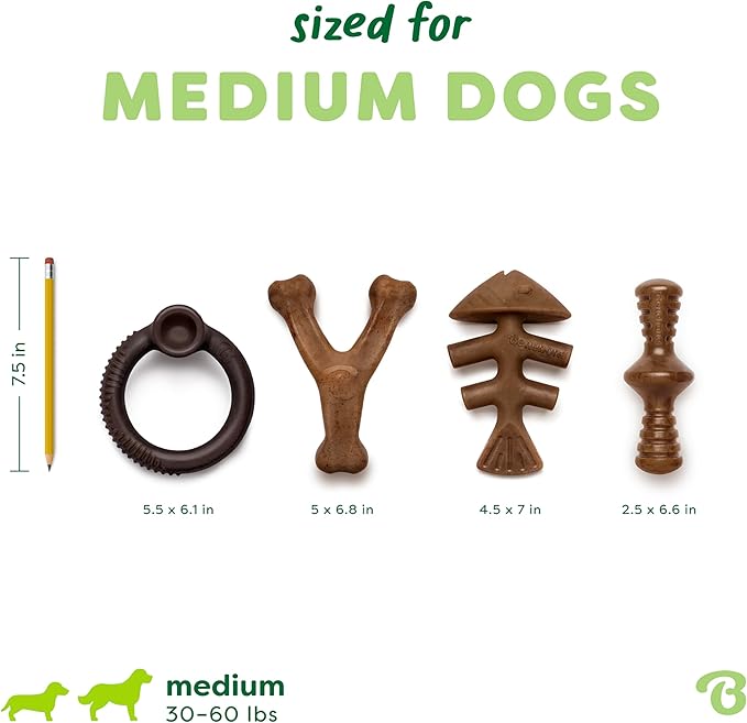 Benebone Limited Edition Blueberry Medium 4-Pack Dog Toys for Aggressive Chewers, Durable Dog Bones, Made in USA, Dog Toys for Medium Dogs Under 60 lbs