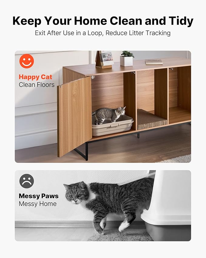 VEVOR Cat Litter Box Enclosure Furniture, 47.2 in Hidden Litter Box Cabinet with Scratch Pad & Storage, Waterproof Cat Washroom End Table Cat House, Fit Most of Litterbox, for Bedroom Living Room