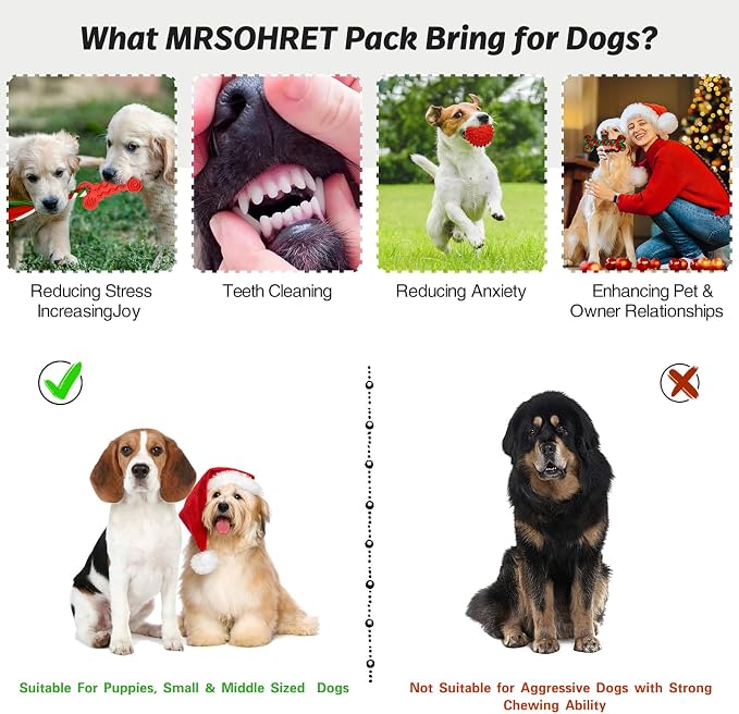 MRSOHRET Christmas Dog Toys, 9 Pack Dog Rope Toy, Puppy Chew Toy for Teething with Gift Bag, Plush Squeaky Toy, Christmas Stocking Stuffers for Small Medium Dogs