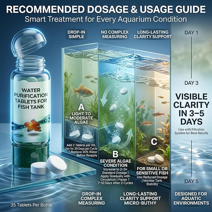 Water Purification Tablets for Fish Tank, Powerful Aquarium Water Purification Tablet, Efficient Clear Turbidity & Improve Water Quality, Remove All Kinds of Turbidity from Fish TankWater (9pcs)