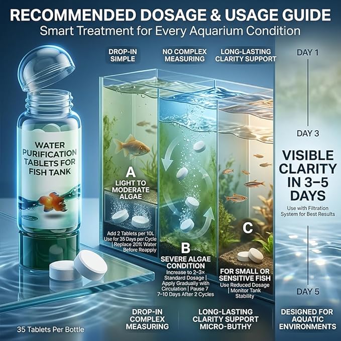 Powerful Aquarium Water Purification Tablet, Water Purification Tablets for Fish Tank, Efficient Clear Turbidity & Improve Water Quality, New Year's Gift for Aquarium Enthusiasts (9pcs)