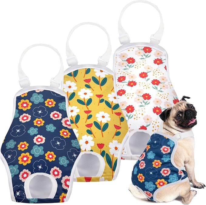 MICOOYO Dog Diaper Onesie Sanitary Pantie with Adjustable Suspender Washable Dog Period Panties Doggie Diapers Pet Underwear Female Dogs Diapers for Heat (Floral, XS/S)