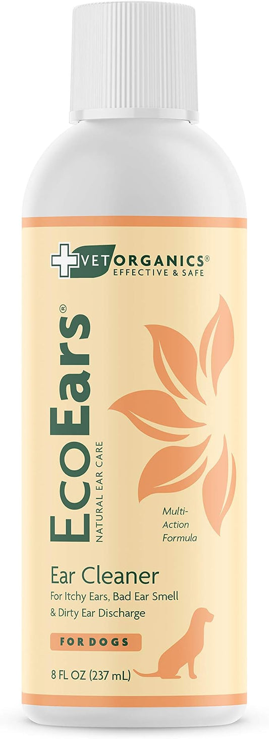 EcoEars Dog Ear Cleaner – Natural Multi-Action Formula for Ear Infection, Bad Discharge & Odor – Removes Foreign Matter & Cleans Difficult Ears - 8fl oz.