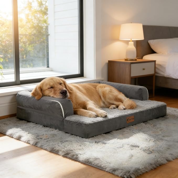 Orthopedic Dog Beds for Large Medium Sized Dogs, Waterproof Egg Crate Foam Large Dog Couch Beds with Comfy Bolster 36x27Inch, Washable Pet Beds with Removable Cover, Dark Grey