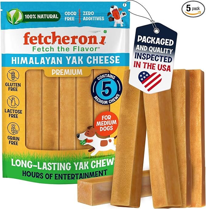 Himalayan Yak Cheese Chews - Natural Dog Bones - Yak Cheese Himalayan Dog Chews – Long Lasting Himalayan Dog Cheese Chew - Yak Chews for Large, Medium and Small Dogs (Medium, 5 Pack)