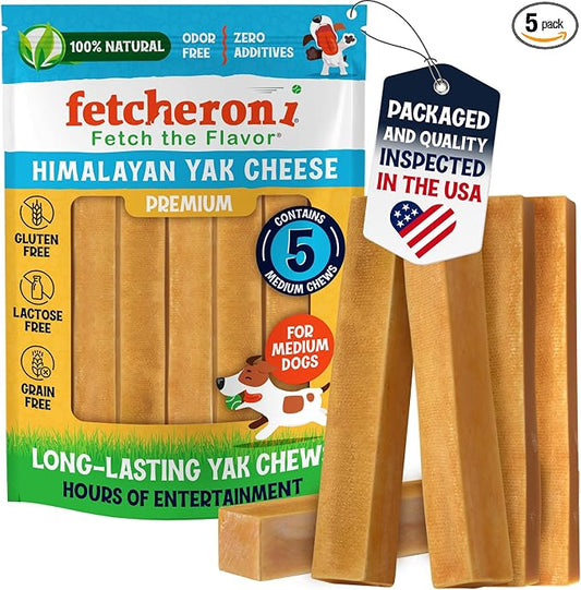 Himalayan Yak Cheese Chews - Natural Dog Bones - Yak Cheese Himalayan Dog Chews – Long Lasting Himalayan Dog Cheese Chew - Yak Chews for Large, Medium and Small Dogs (Medium, 5 Pack)
