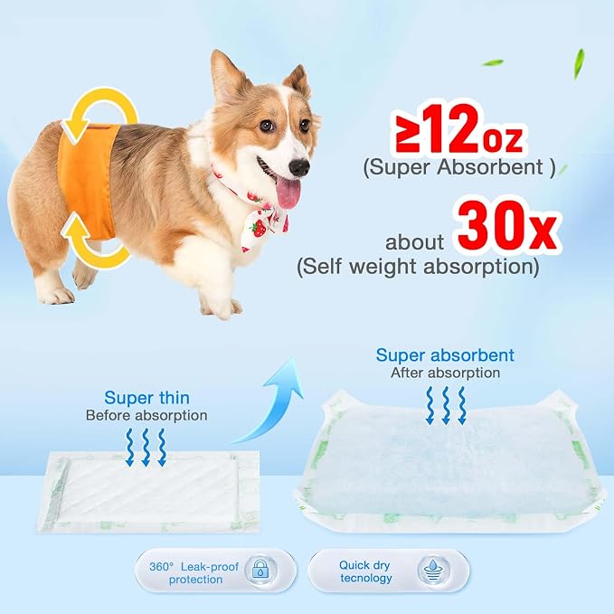 Dog Diaper Liners 150ct Super Absorption and Leak-Proof Disposable Dog Diaper Booster Pads for Female and Male Fit Most Reusable Belly Bands, Wraps and Period Diapers(Large, M-150ct)
