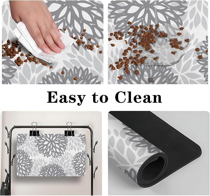 Dog Food Mats for Floors, Absorbent and Quick-Drying Pet Cat Food Mat,Anti-Fouling and Easy-to-Clean Pet Feeding Mat,Dog Bowl Mat for Messy Drinking Water Bowls.17x27, Bohemia Dahlia Floral Style