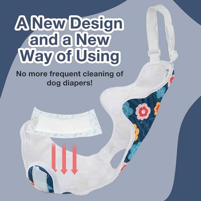 MICOOYO Dog Diaper Onesie Sanitary Pantie with Adjustable Suspender Washable Dog Period Panties Doggie Diapers Pet Underwear Female Dogs Diapers for Heat (Floral, XS/S)