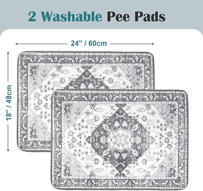 Washable Pee Pads for Dogs 2 Pack Reusable Puppy Training Pads 24"x18" Super Absorbent Waterproof Dog Training Pads, Non-Slip Potty Pads Whelping Pads Litter Mat Pet Supplies - Grey Medallion