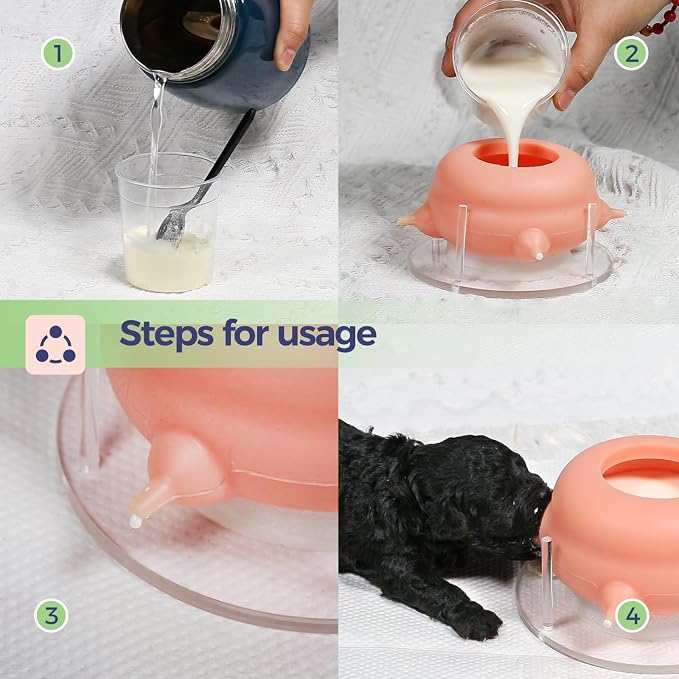 200ml Silicone Multi-Pet Milk Feeder with 4 Nipples(Pink) | Feeds 4 pets at once! Silicone, Stable base, Smooth milk flow. Leak-proof needles seal unused nipples. Includes syringe.