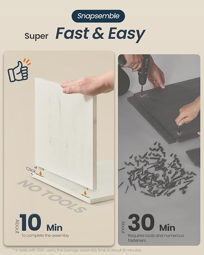SONGMICS HOME Litter Box Enclosure, Snapsemble Superfast Assembly, Cat Litter Box Furniture, Push-to-Open Doors, Indoor Cat House, Rustic White and Honey Brown UPCL233WJ04S