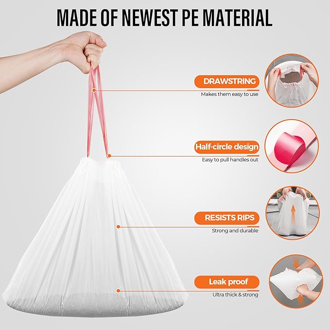 Drawstring Cat Litter Box Liners 100 Pack-Robot Litter Liner Bags for Robot 3 and 4 Cleanpethome/PETKIT PuraX PuraMax Self-cleaning Cat Litter Box Bag Heavy Duty Litter Box Robot Waste Bags